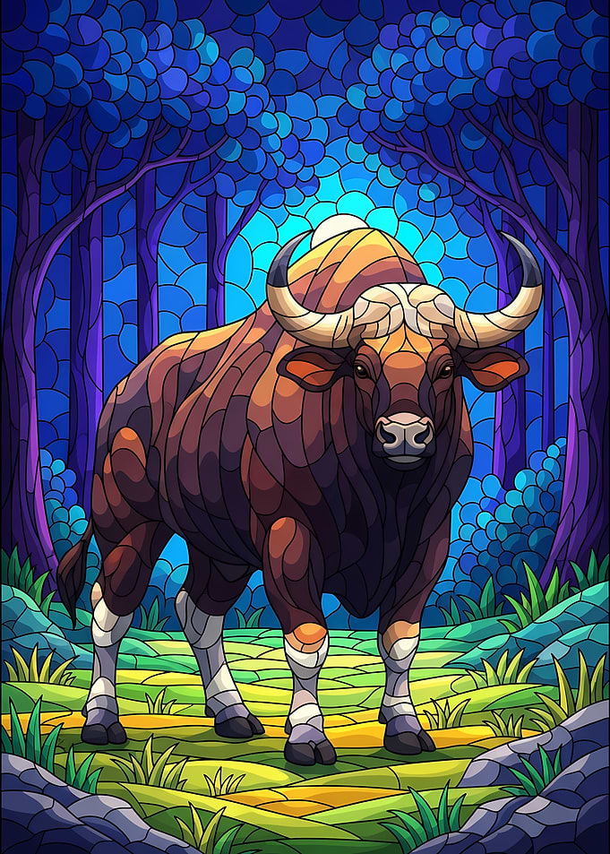 Gaur in Stained Glass Style