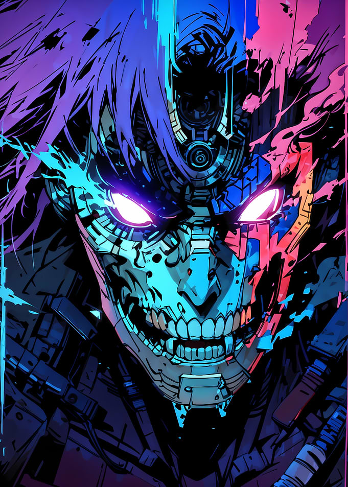 Cyberpunk Cyborg Portrait with Glowing Eyes