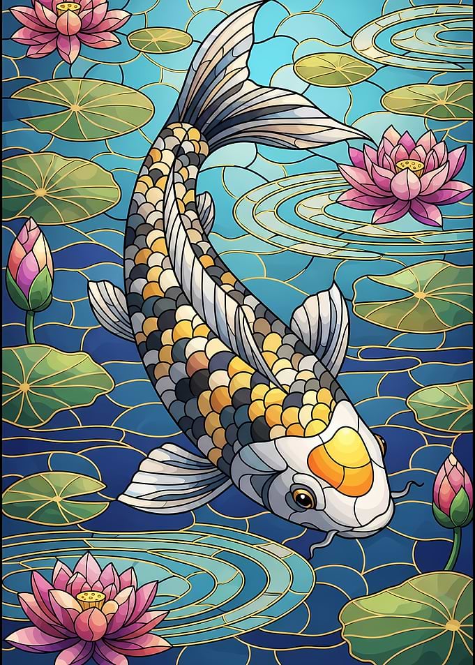 Koi Fish and Lotus Pond Illustration