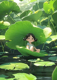 Girl Lotus Leaf Boat