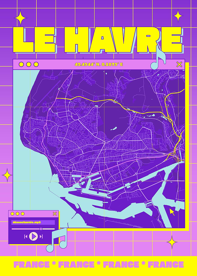 Le Havre France Map Retro Poster