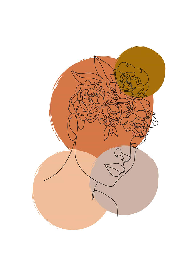 Floral Woman Line Art
