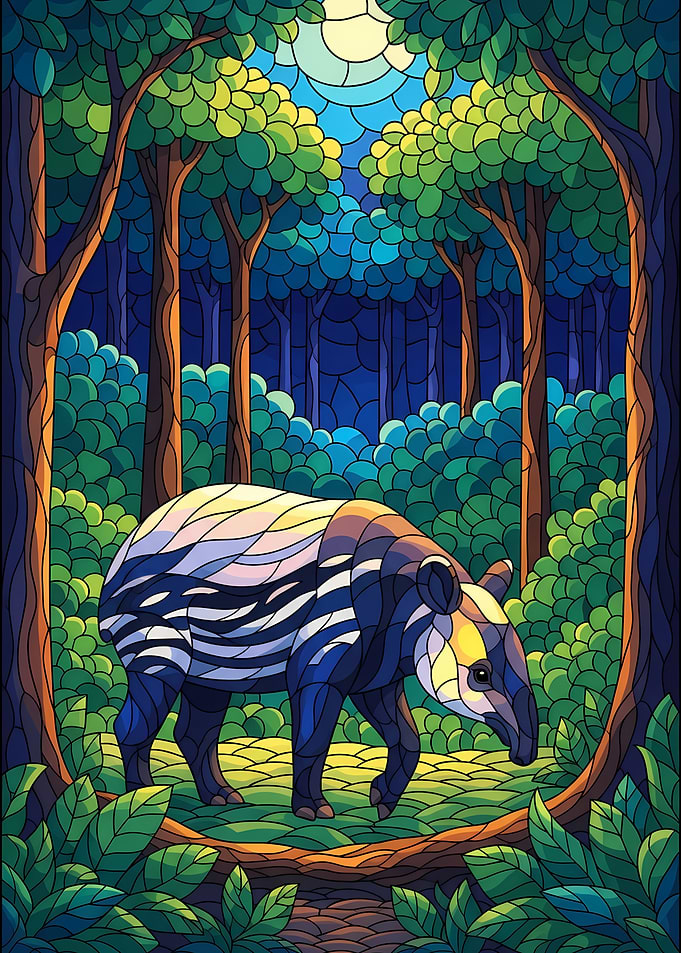 Tapir in Forest Stained Glass Style