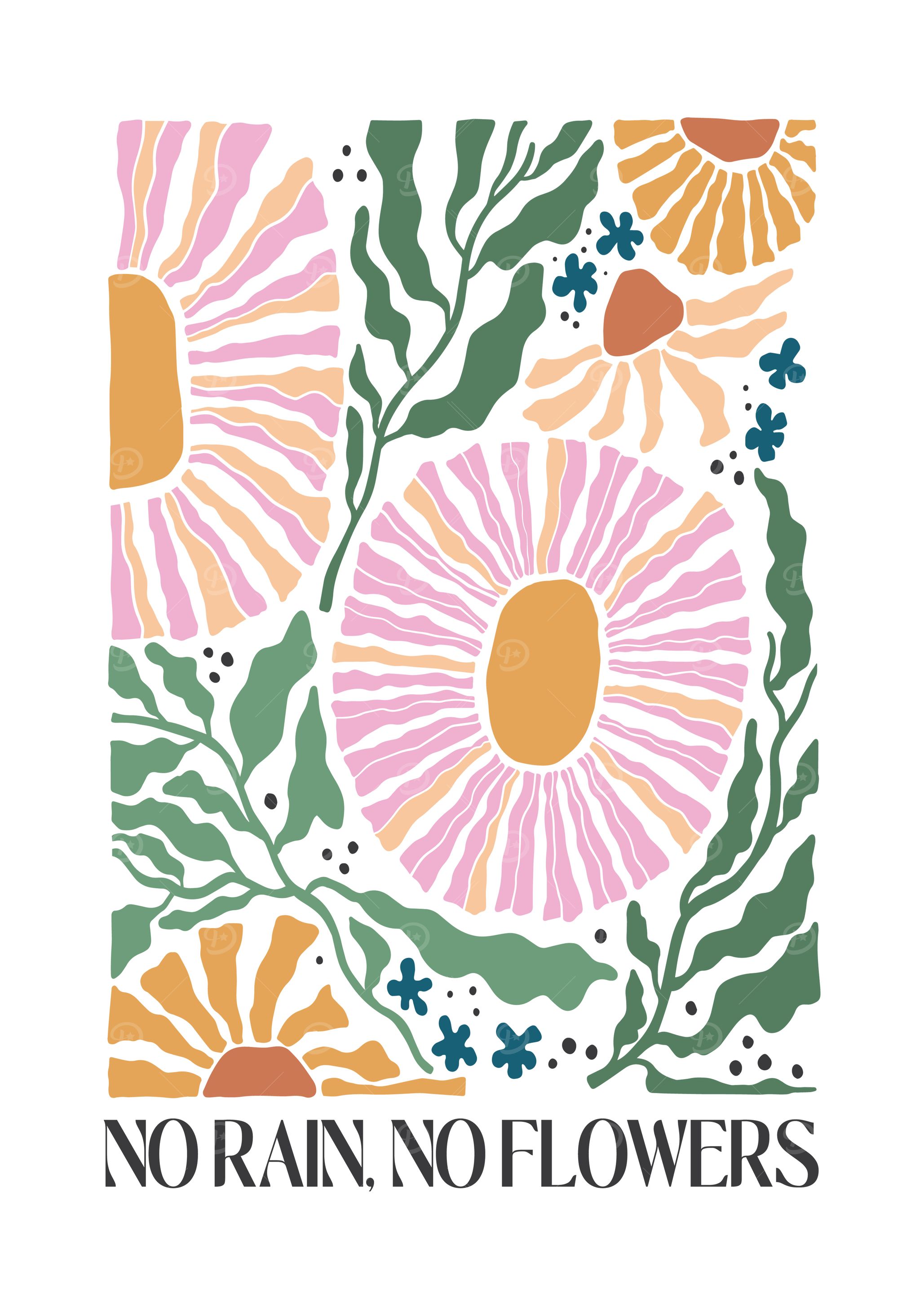 Floral Art Print: No Rain, No Flowers