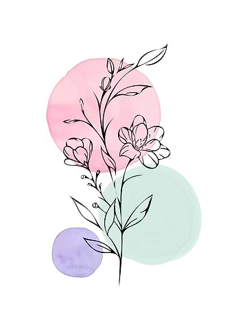 Floral Line Art with Watercolor Circles
