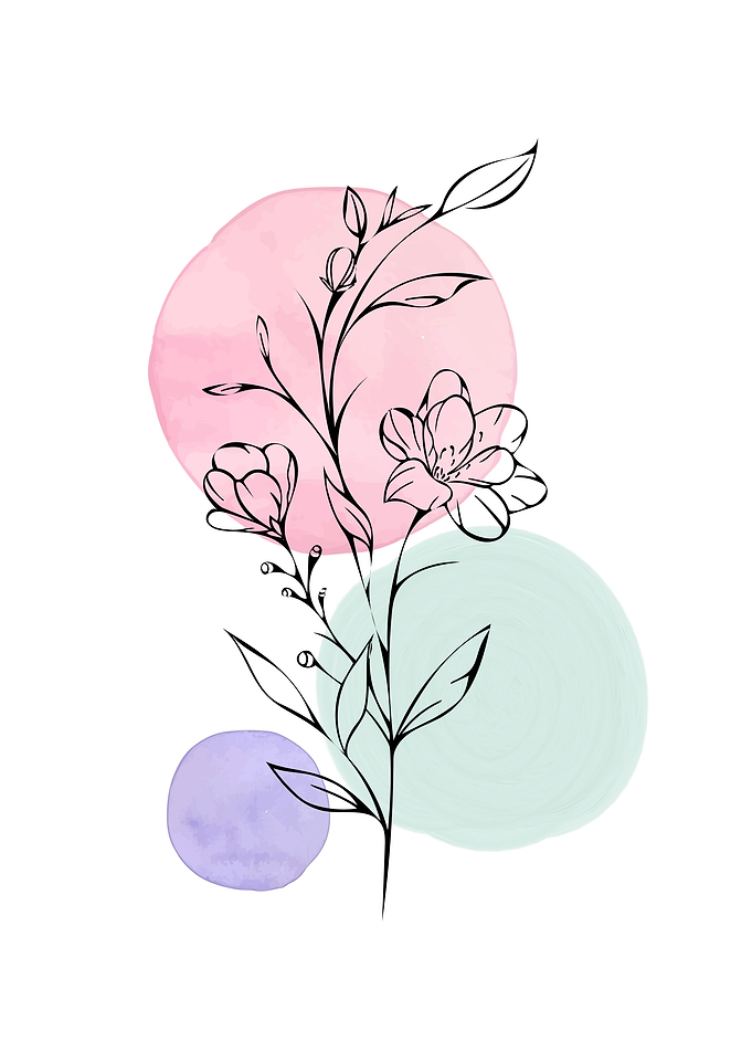 Floral Line Art with Watercolor Circles