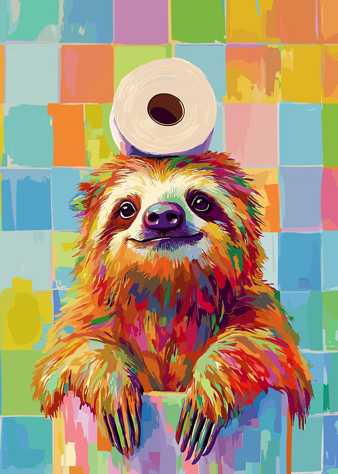 Colorful Sloth with Toilet Paper