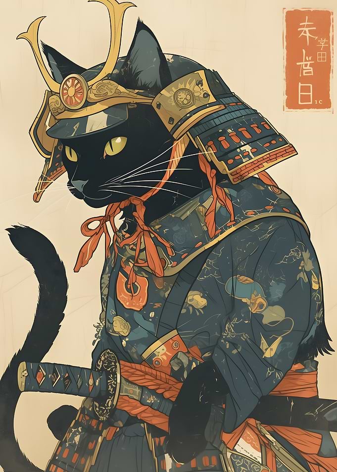 Samurai Black Cat Warrior