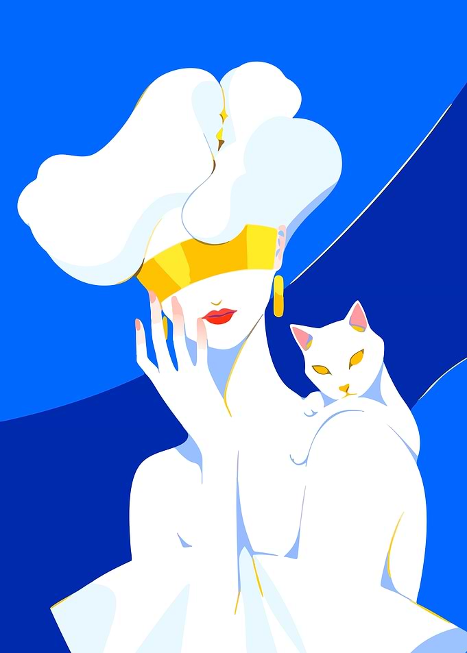 Woman with Cat, Abstract Portrait