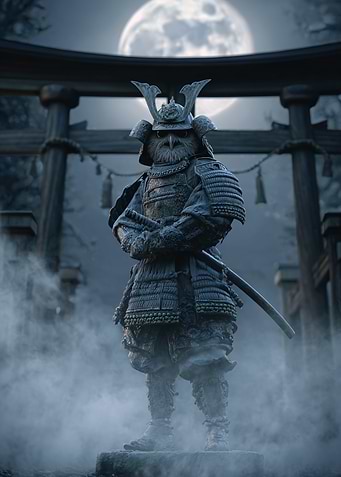 Owl Samurai Under Moonlight