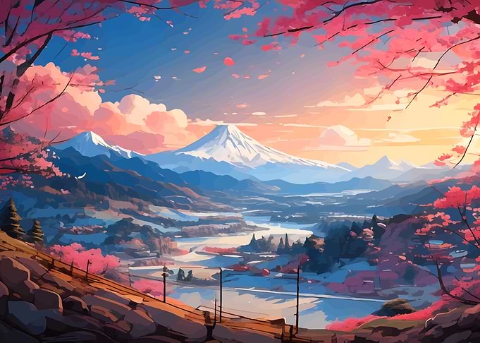 Mount Fuji Cherry Blossom Landscape