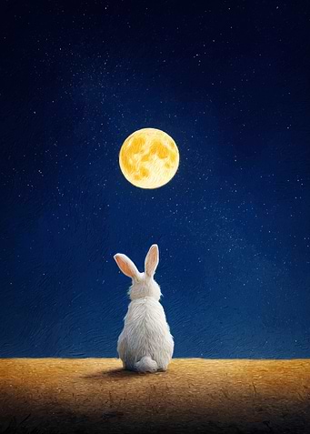 Rabbit gazing at the moon