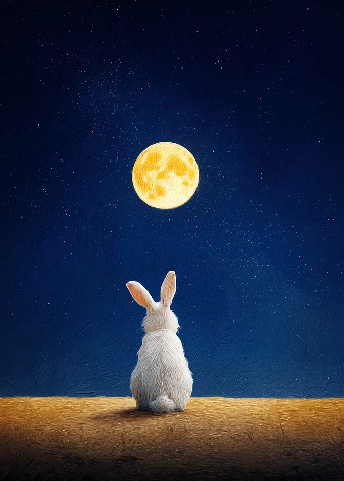Rabbit gazing at the moon