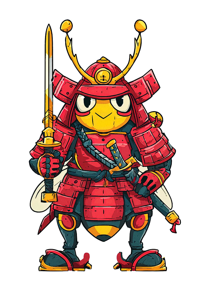 Cartoon Bee Samurai Warrior Illustration
