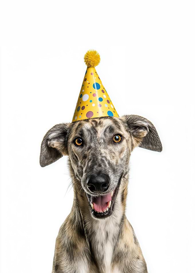 Happy Sloughi Dog with Party Hat
