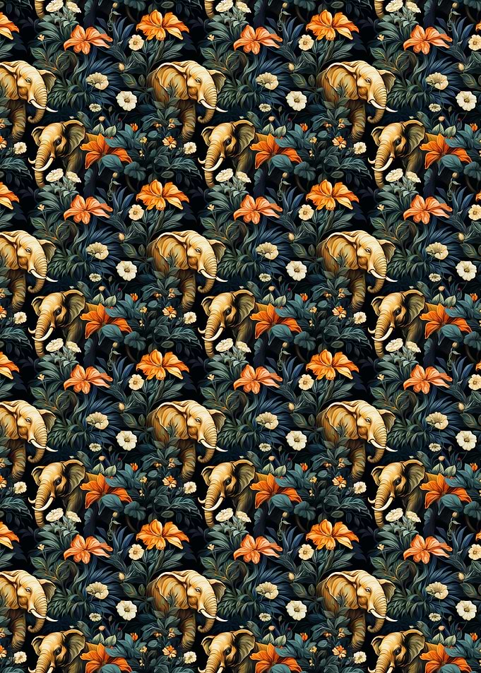 Elephant and Floral Pattern