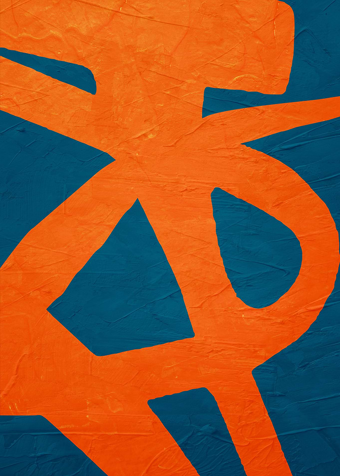 Abstract Orange Figure on Blue