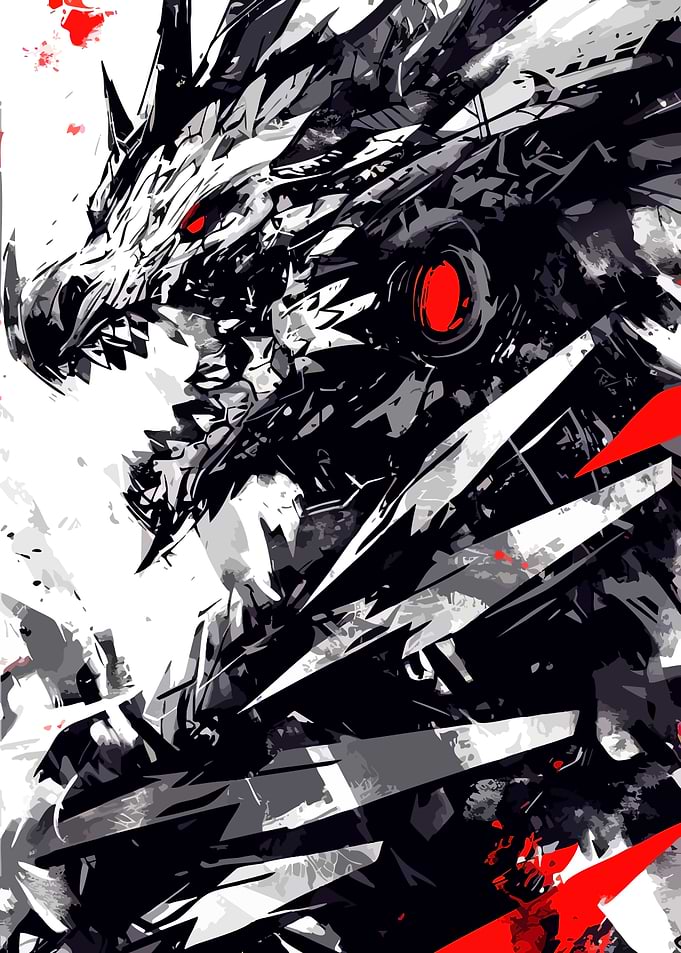 Abstract Dragon with Red Eyes