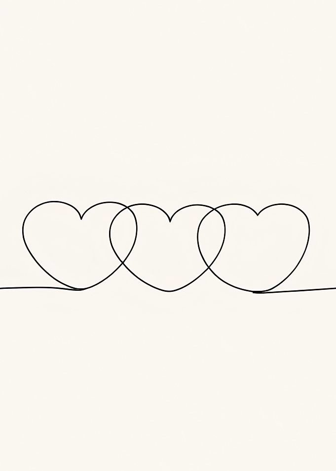 Three Hearts One Minimalist Line Art