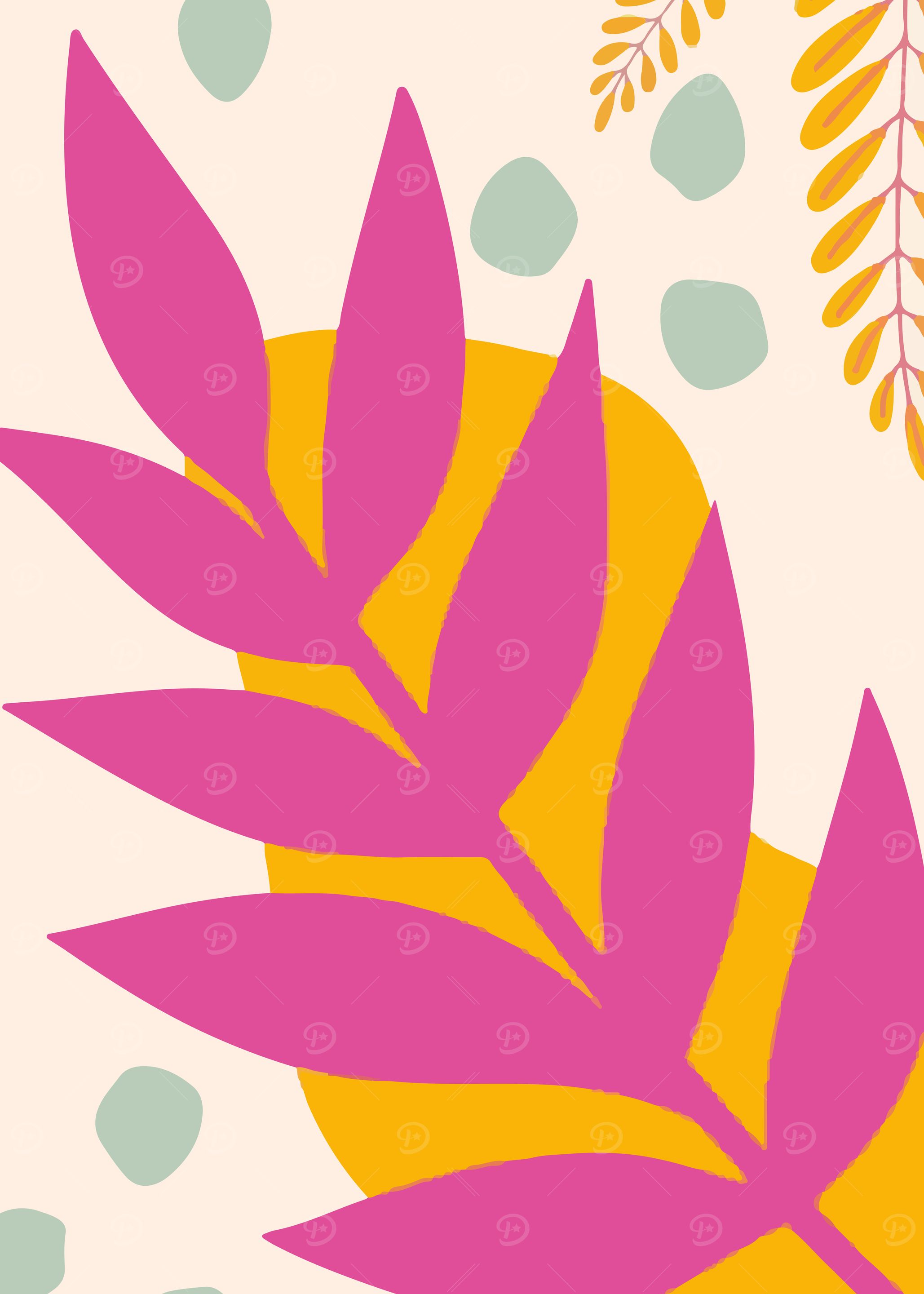 Abstract Floral Art with Pink Leaves