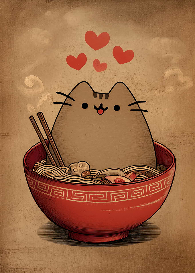 Cat in Ramen Bowl