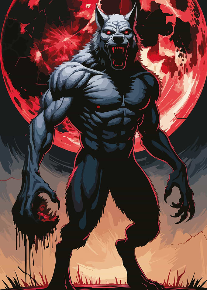 Werewolf with Red Moon