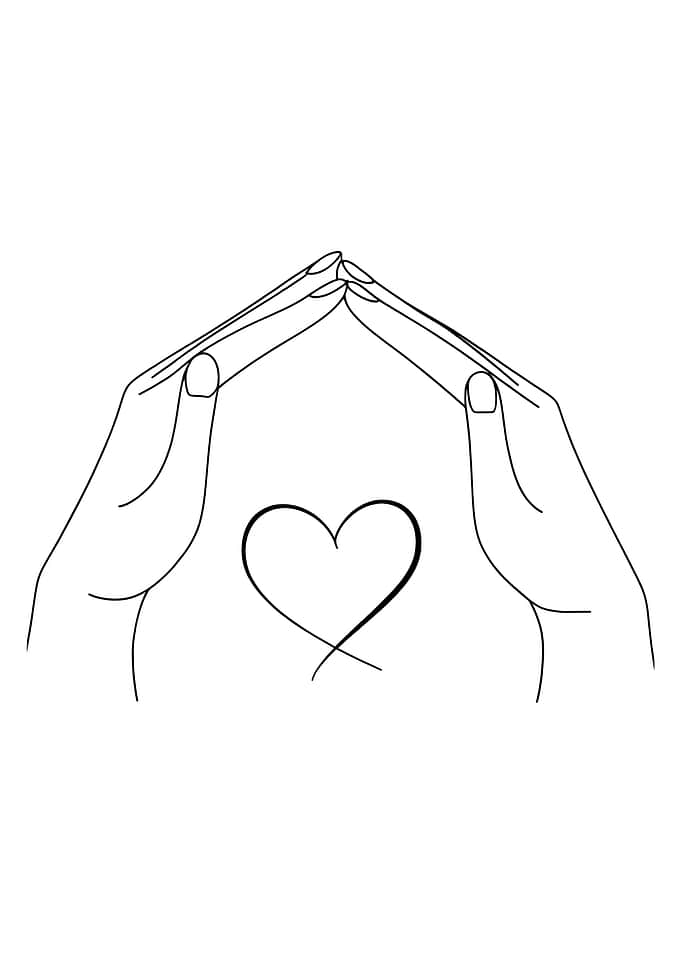 Hands Saving Heart Minimalist Line Art