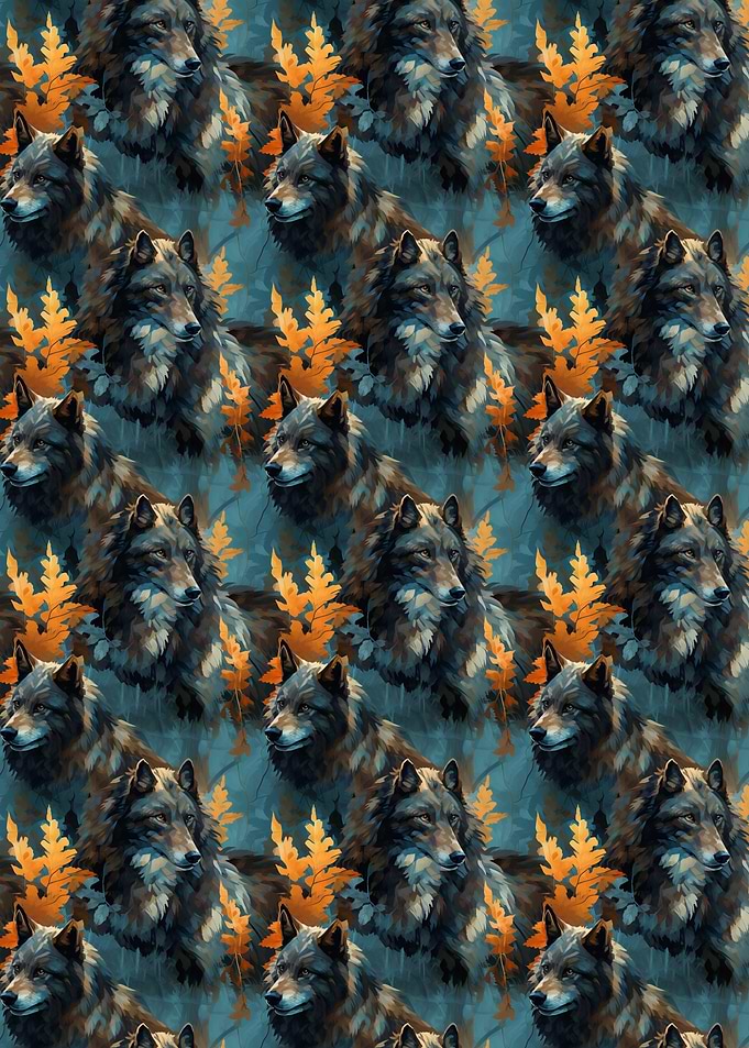 Wolf and Autumn Leaves Pattern