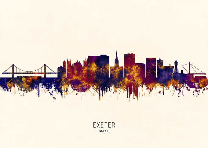 Exeter England Skyline Watercolor Art