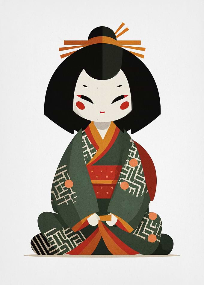 Stylized Japanese Doll Illustration