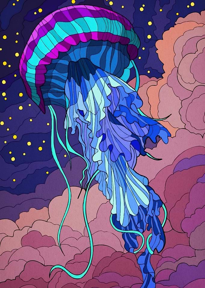 Colorful Jellyfish Dreamy Sky
