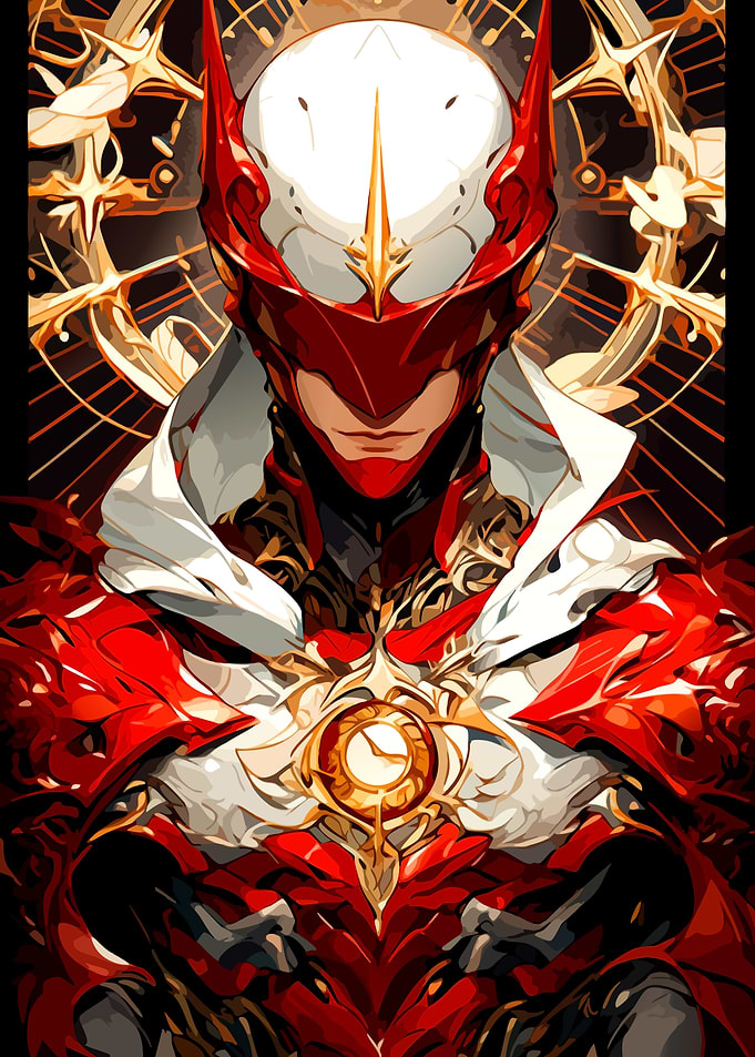 Red and White Armored Figure