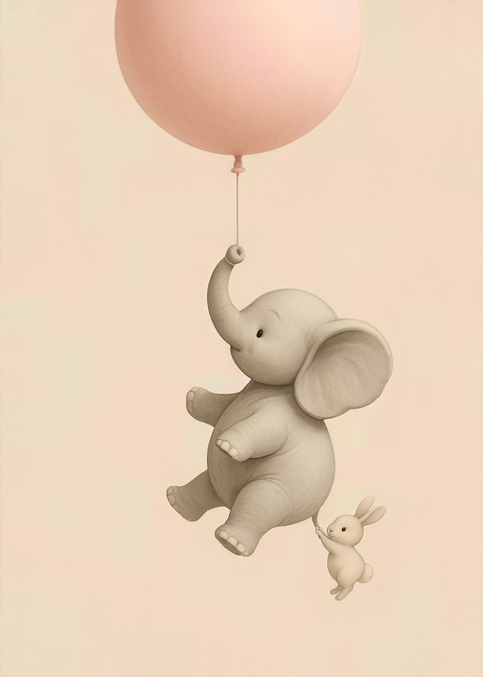 Elephant and Bunny Balloon Ride – Flying Friends Poster