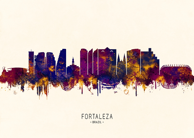 Fortaleza Brazil Skyline Watercolor
