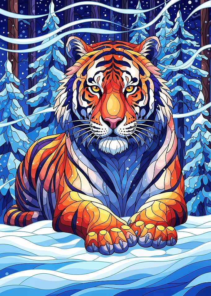 Stylized Tiger in Winter Forest
