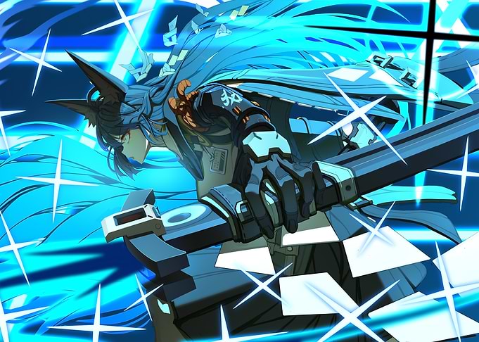 Warrior with Sword and Blue Hair