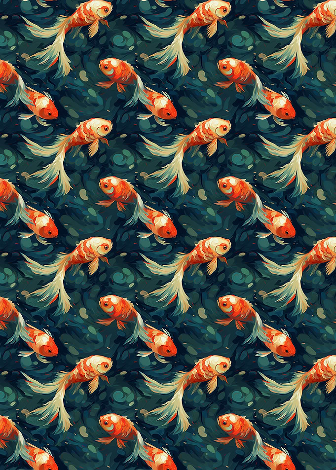 Koi Fish Pattern on Dark Background