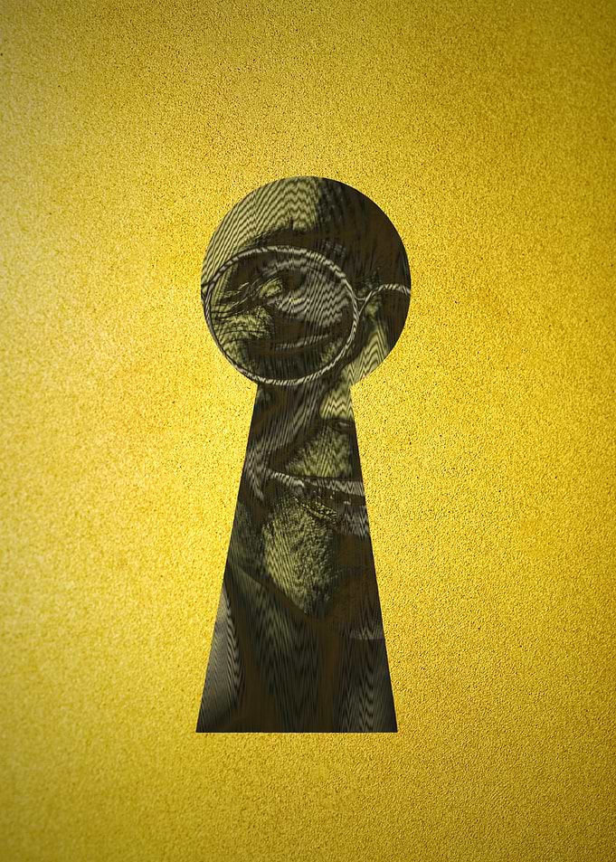 Keyhole view on a man