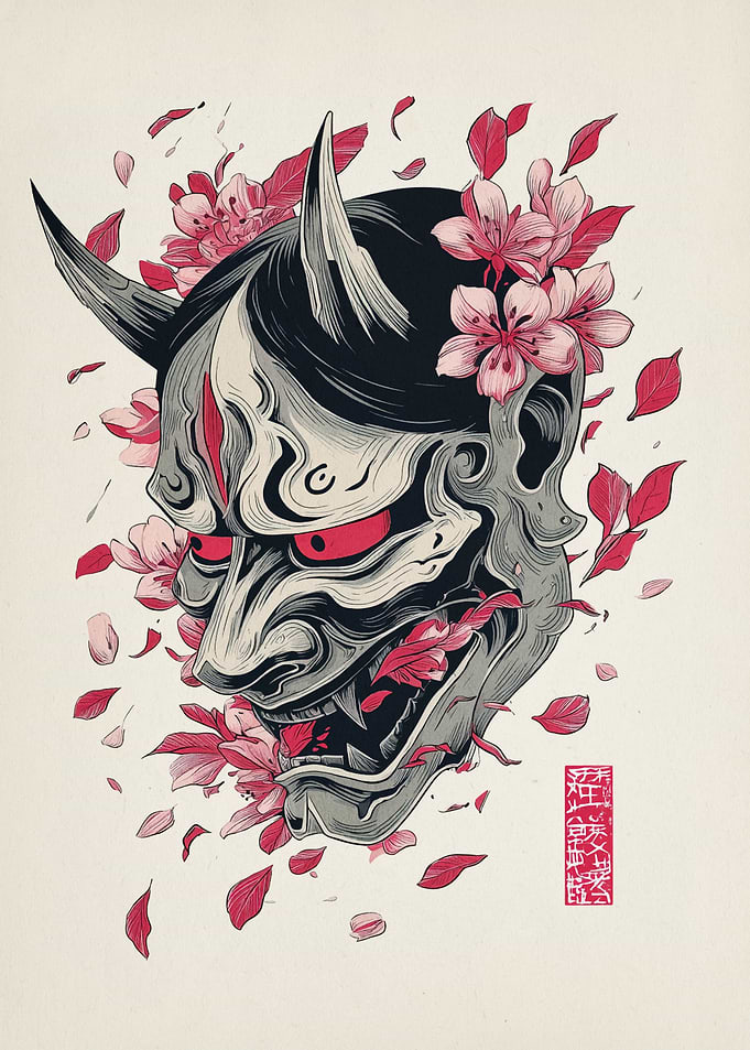 Hannya Mask with Cherry Blossoms