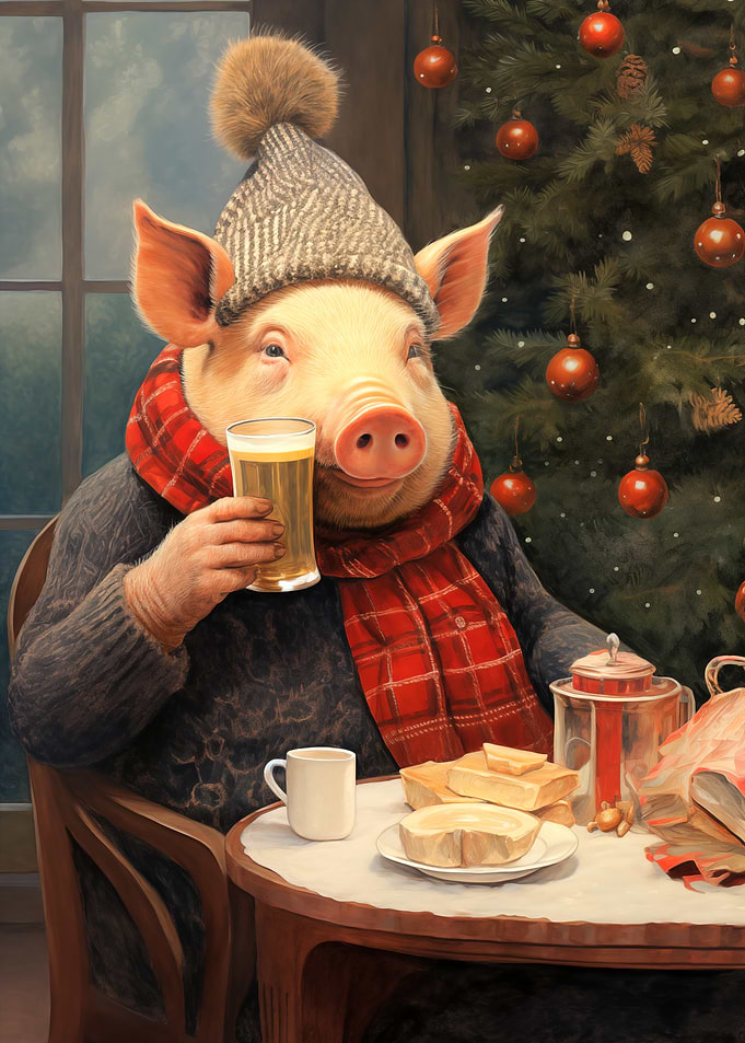 Festive Pig with Beer