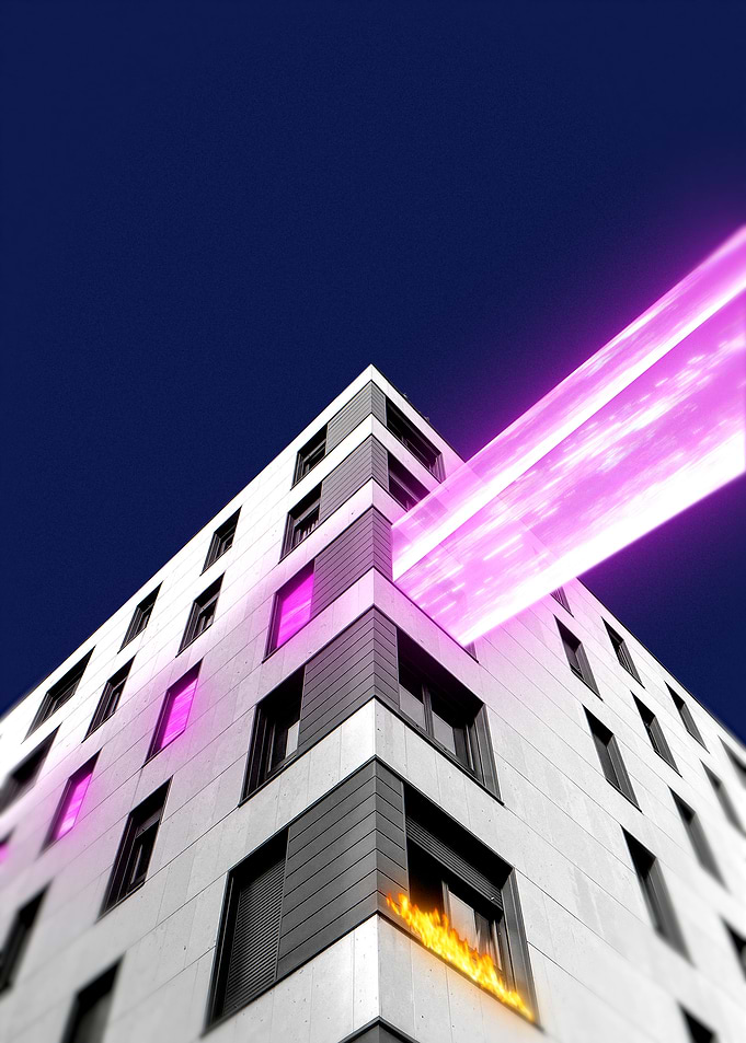 Brutalist Energy, violet Force Erupting