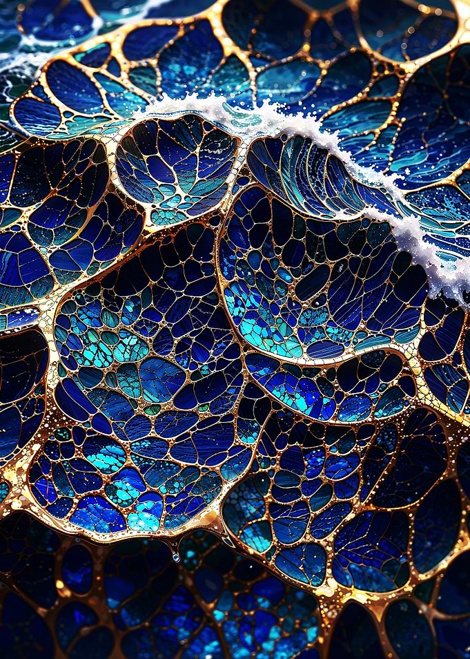 Deep Blue Ocean Cells - Abstract Water Mosaic