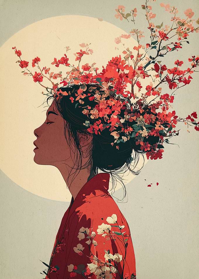 Woman with Floral Crown in Profile