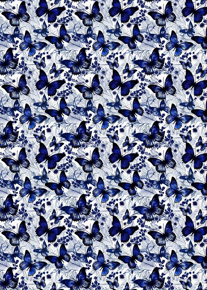 Blue Butterfly Pattern on White Background
