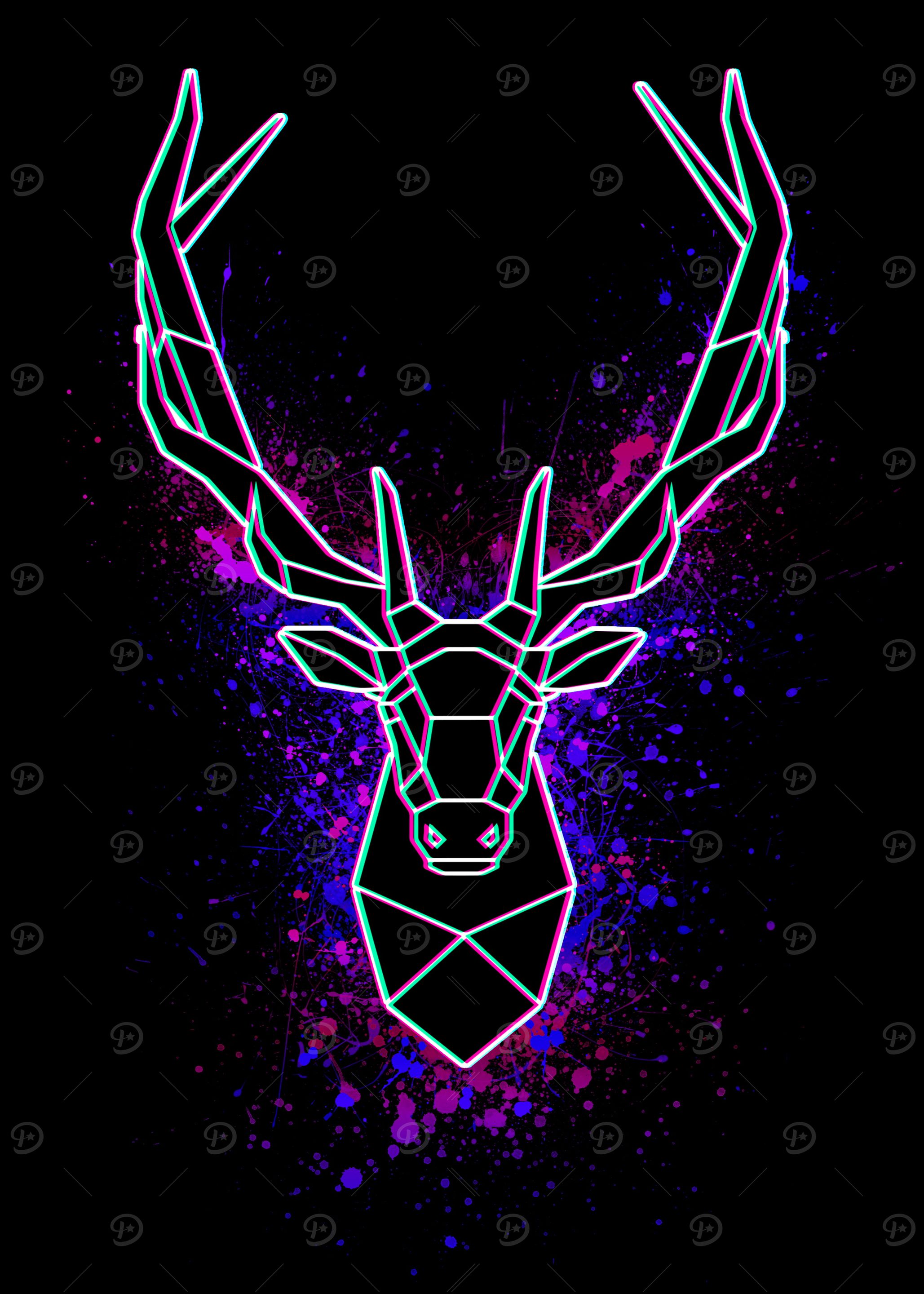 Geometric Deer Head with Neon Outline