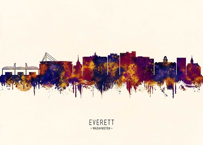 Everett, Washington Skyline Watercolor