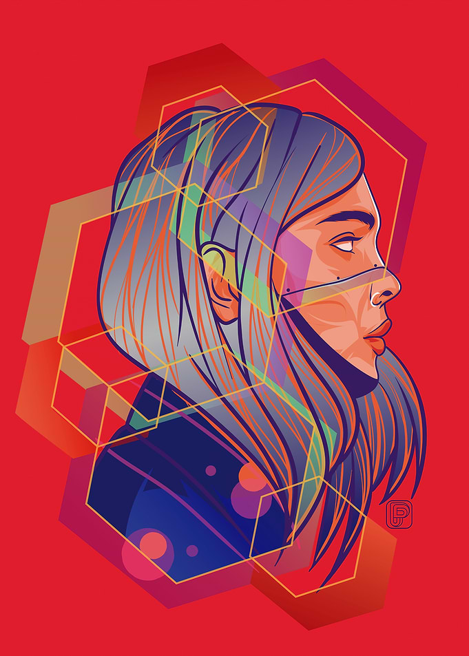 Abstract Geometric Portrait – Colorful Digital Art