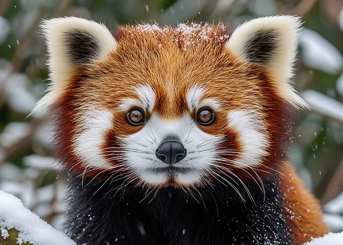 Red Panda Portrait in Winter Snow