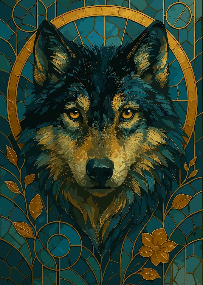 Wolf Portrait with Stained Glass Effect