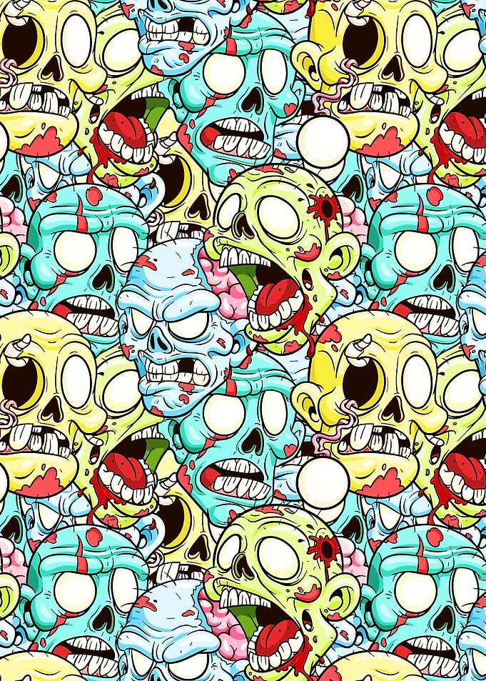 Zombie Heads Cartoon Pattern
